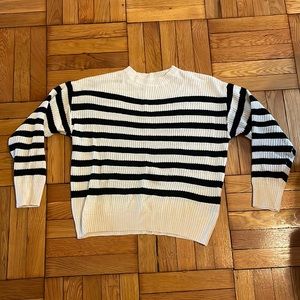 Striped Cream/Ivory and Black Sweater, Mock Neck